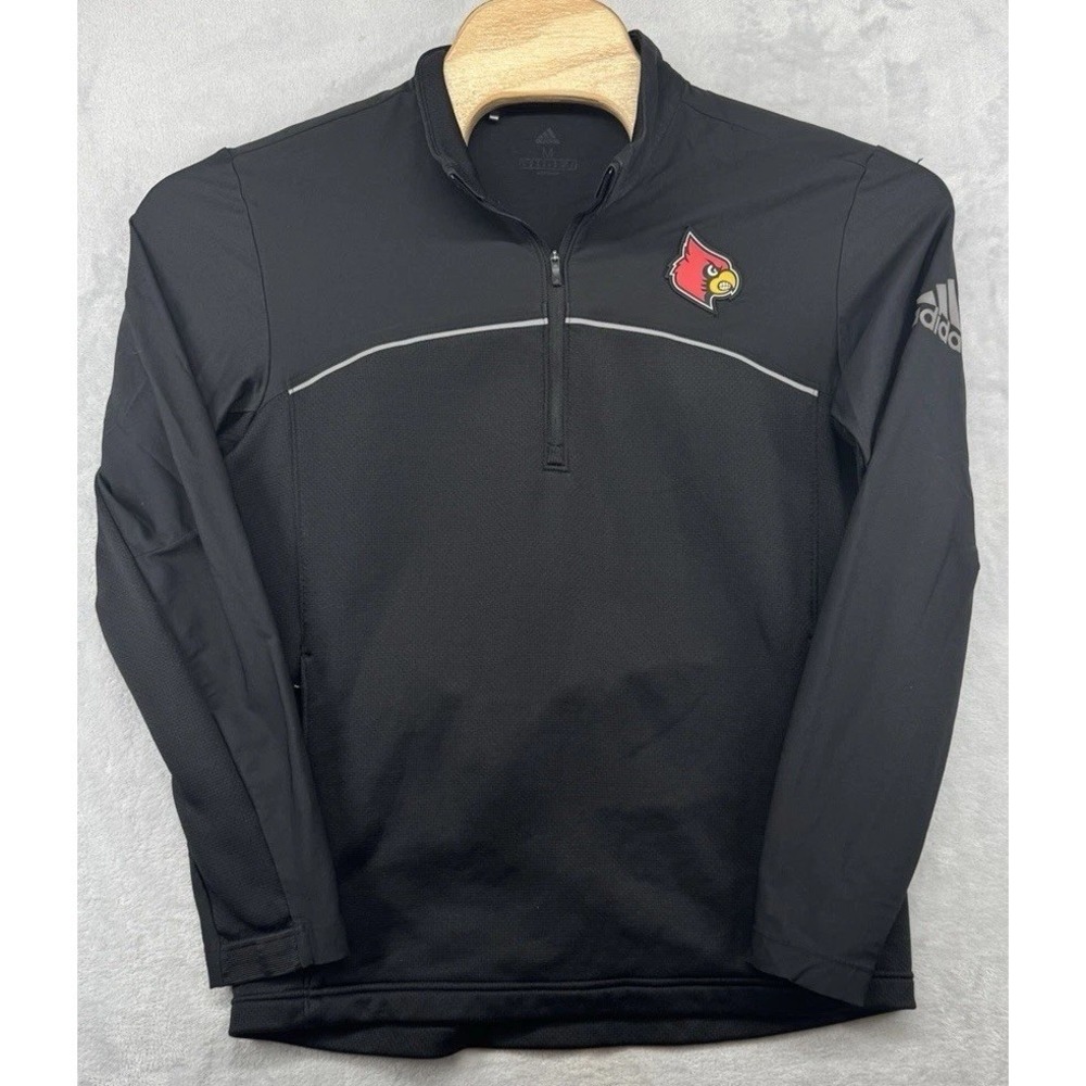 Adidas Louisville Cardinals 1/4 Zip Team Issued Long Sleeve Shirt Black Men's M